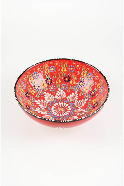 ADEN LİNA ART WORKSHOP 20 cm Ceramic Bowl with Handmade Red Tulip Motif