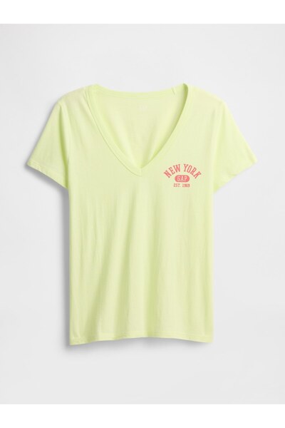 GAP Kadın Sarı V Yaka T-Shirt