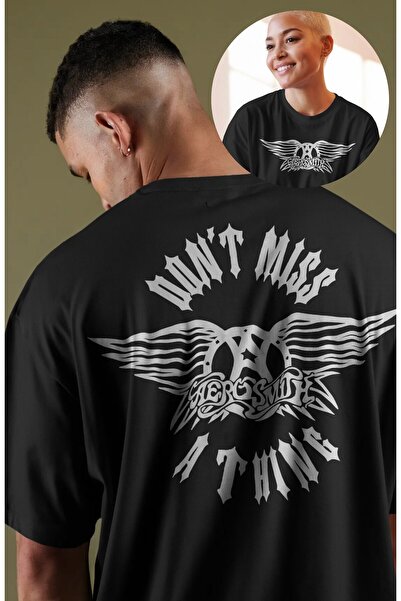 Fuddy Moda Tricou unisex Aerosmith Dont Miss A Thing cu imprimeu pe spate, tr...