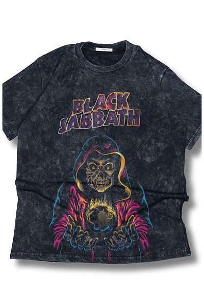 Fuddy Moda Unisex πολύχρωμο μπλουζάκι με στάμπα Black Sabbath, ρετρό μπλουζάκι με θέμα το ροκ συγκρότημα υπερμεγέθη