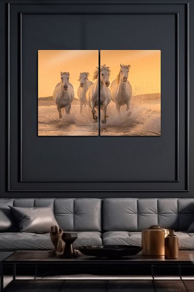 DekorHane Shiny Metal Print, Decorative Horse Painting, Artistic Home Office Design, Glass View Plexiglass Piece