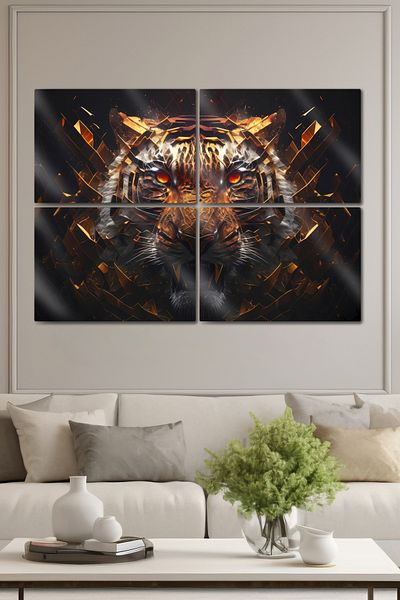 DekorHane Imprimare metalică - Tematică tigru, design fragmentat, pictură decorativă lucioasă pentru birou acasă