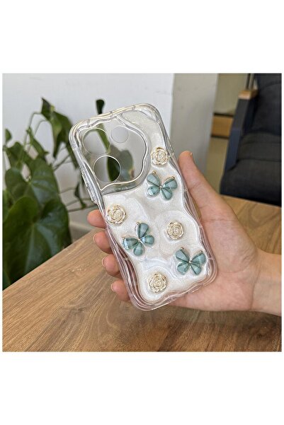 Pro Aksesuar TECNO Camon 20 4G Uyumlu Kılıf Kelebekli Floral Silikon Kılıf Yeşil