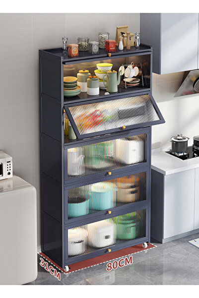 sharpdo Kitchen Cabinets, Multi-layer Storage Cabinets, Movable Cupboards with Wheels 172*80*31CM