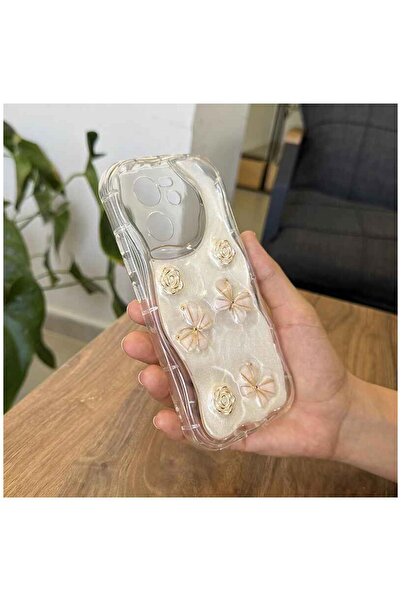 Pro Aksesuar Xiaomi Mi 13T Uyumlu Kılıf Kelebekli Floral Silikon Kılıf Gold