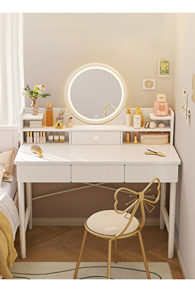 sharpdo Simple Style Dresser, Vanity Table with LED Mirriors & Drawers, Space-saving Makeup Table