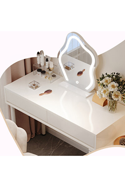 sharpdo Bedroom Dresser with LED Makeup Mirror & 3-Layer Retractable Vanity Table 80-100x45x75cm