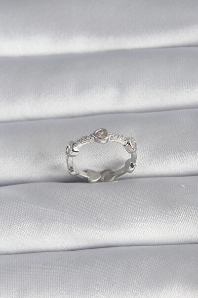 Belle Fusion خاتم نسائي من BFS مصنوع من النحاس الفضي اللون على شكل قلب مزين ب...