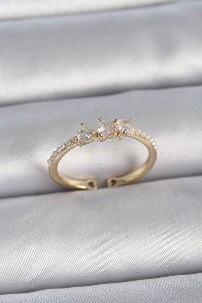 Belle Fusion خاتم نسائي من BFS مصنوع من النحاس باللون الذهبي وحجر الزركون على...