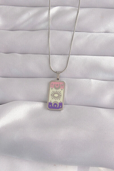 Belle Fusion قلادة BFS 316L من الفولاذ الفضي اللون المختلط على شكل قمر تارو