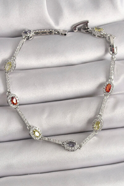 Belle Fusion سوار نسائي من BFS مصنوع من النحاس والفضة اللون وحجر الزركون الملون