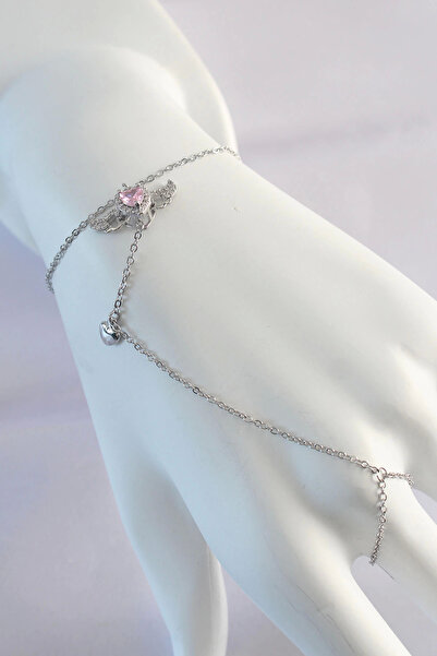 Belle Fusion BFS 316L فولاذ فضي اللون وردي حجر الزركون مجنح على شكل قلب موديل...