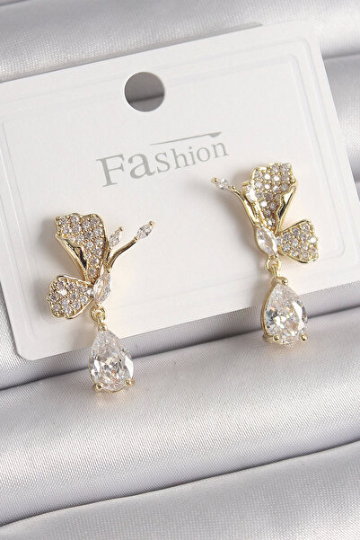 Belle Fusion أقراط نسائية من BFS مصنوعة من النحاس باللون الذهبي وحجر الزركون ...