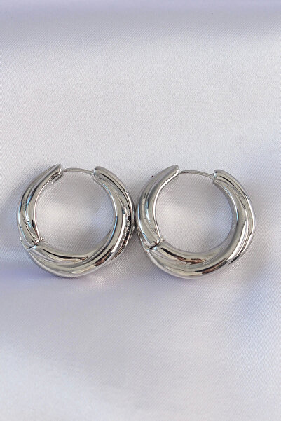 Belle Fusion أقراط من النحاس BFS باللون الفضي غير المتماثلة