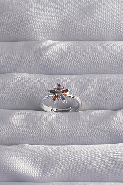 Belle Fusion خاتم BFS من النحاس الفضي اللون مرصع بحجر الزركون قابل للتعديل