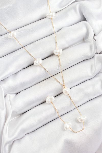 NETWORK ART Bfs 316L Steel Pearl Heart Figured Y Model Gold Color Women's Necklace