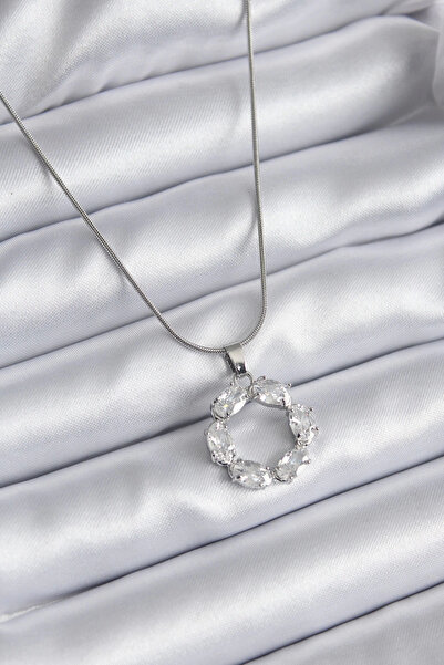 Belle Fusion قلادة BFS 316L من الفولاذ الفضي اللون بحجر الزركون للنساء