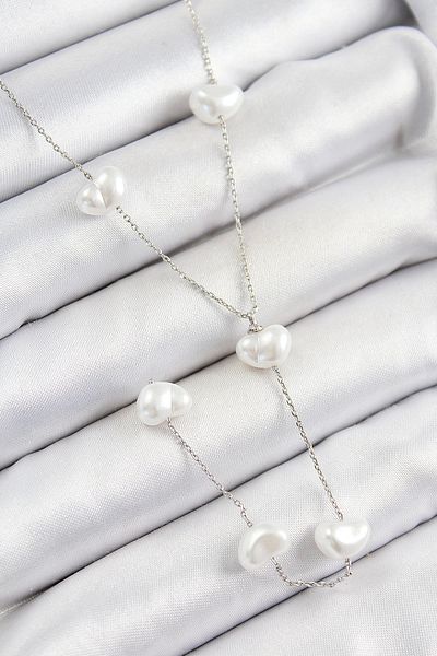NETWORK ART Bfs 316L Steel Pearl Heart Figured Y Model Silver Color Women's Necklace