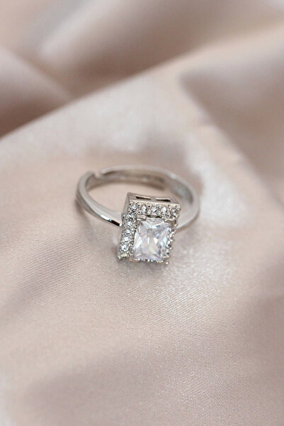 Belle Fusion خاتم معدني مستطيل الشكل من BFS مصنوع من الزركون والكريستال باللو...