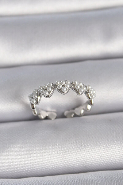 Belle Fusion خاتم نسائي من BFS مصنوع من النحاس الفضي اللون قابل للتعديل على ش...