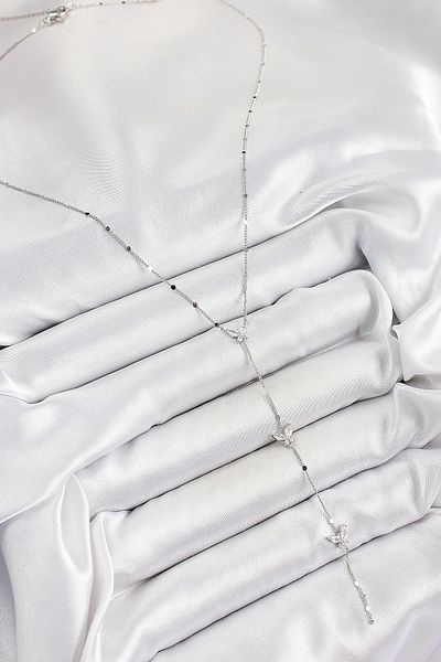 NETWORK ART Bfs Brass Zircon Stone Row Butterfly Figure Y Model Silver Color Women's Necklace