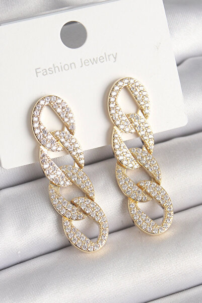 EASERA TİCARET Mey Import ®   Brass Gold Color Zircon Stone Chain Model Women...