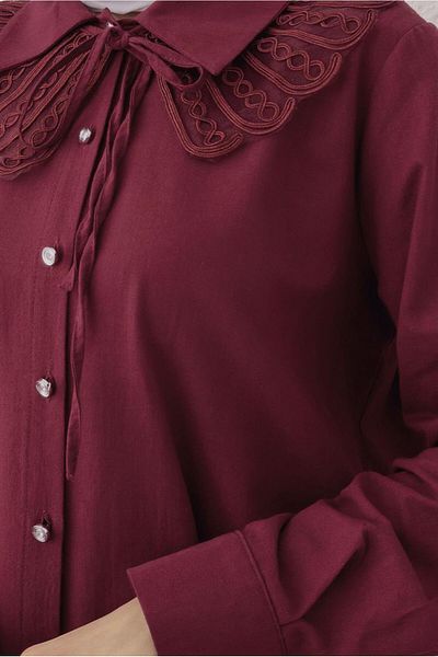 TRENDTESETTÜR Women's Burgundy Cotton Shirt Tunic t 4122