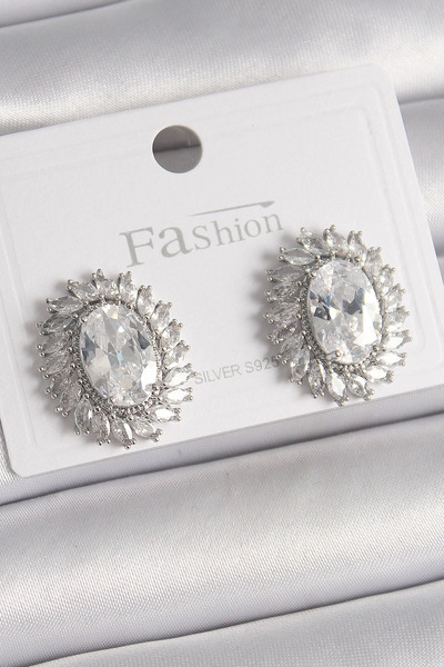 Belle Fusion أقراط نسائية من حجر الزركون باللون الفضي من BFS