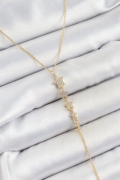 NETWORK ART Bfs Brass Zircon Stone Row Star Figure Y Model Gold Color Women's Necklace