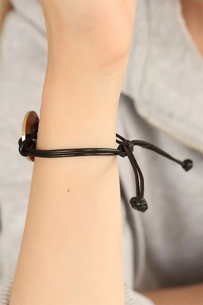 Mey İthalat Bfs Freedom (Free) Black Leather Drawstring Unisex Mood Bracelet