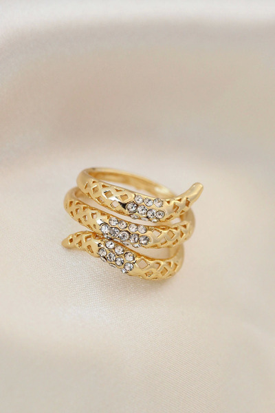 Belle Fusion خاتم BFS معدني من حجر الزركون باللون الذهبي قابل للتعديل