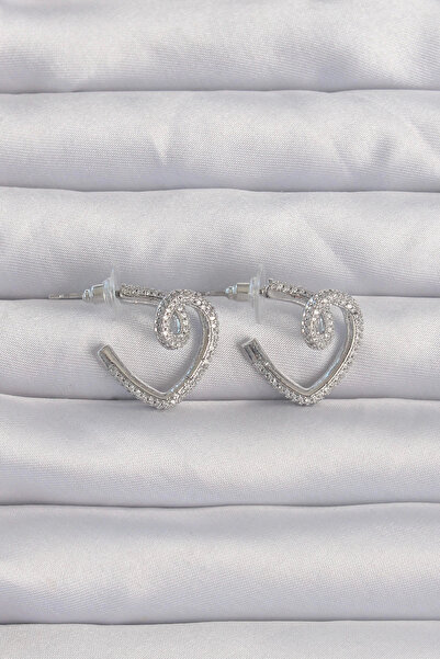 Belle Fusion أقراط BFS من النحاس الفضي اللون من حجر الزركون الملتوي على شكل ن...