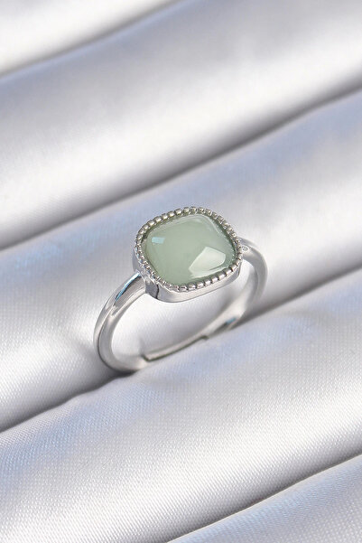 Belle Fusion خاتم نسائي من BFS نحاسي فضي اللون مربع الشكل من المينا