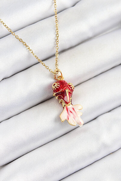 Epilons Bfs 316L سلسلة فولاذية نموذج السمكة الحمراء قلادة نسائية ذهبية اللون