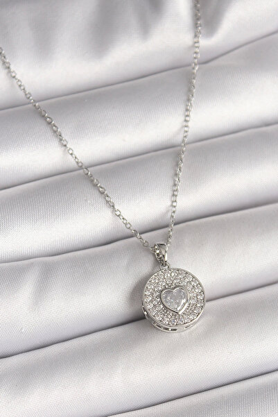 Belle Fusion BFS 316L سلسلة فضية اللون من الفولاذ مع حجر الزركون على شكل قلب ...