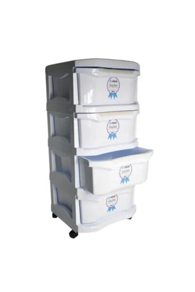 sterk Dulap din plastic cu roți pentru depozitare, 4 sertare - Alb