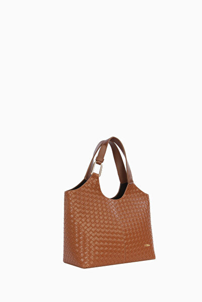 Tuğba Hasır Örgü Desenli Çanta - Taba