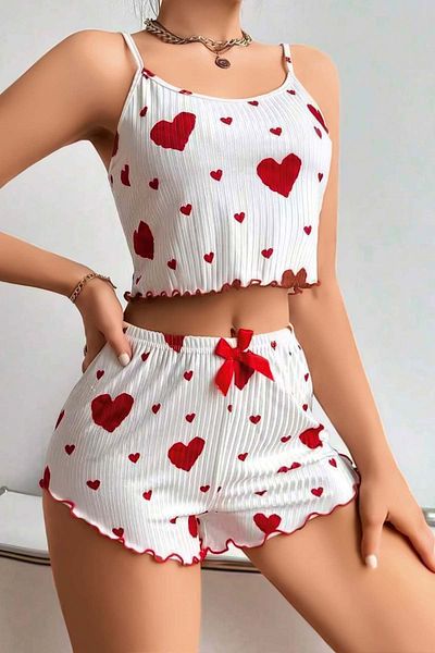 Fulla Moda Σετ πιτζάμες με σχέδιο καρδιάς με λουράκι