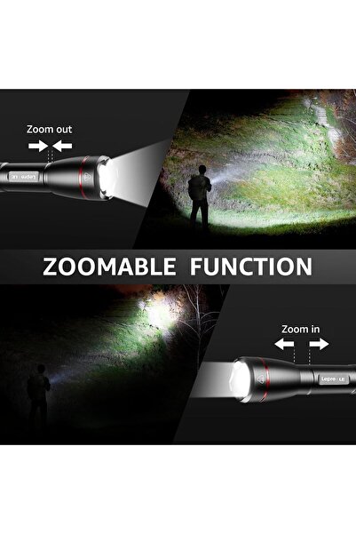LEPRO LED Flashlight Rechargeable, 15000 Lux, 1000 Lumen, USB Rechargeable, Zoomable, 5 Modes, IPX4