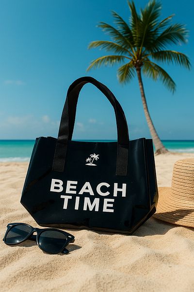 Fulla Moda Beach Time Text Printed Transparent Beach Bag