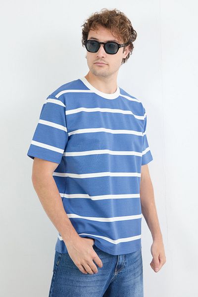 Fulla Moda Μπλουζάκι με ριγέ Crew Neck Oversize