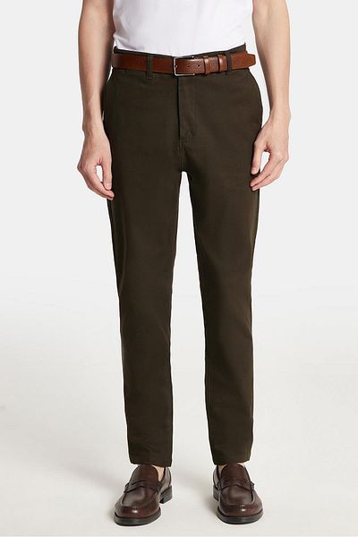 Tudors Men's Regular Fit Chino Stretchy Side Pockets Front Zipper Cotton Textured Khaki Trousers