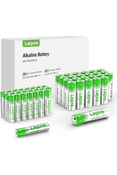 LEPRO عبوة من 48 بطارية AA و AAA، بطاريات قلوية 1.5 فولت ذات سعة عالية، مانعة...