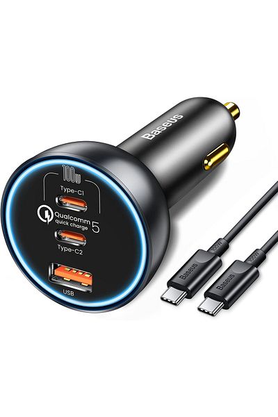 Baseus Qualcomm Quick Charge 5 Technology Multi-Port Fast Charge Car Charger C+C+U 160W set Gray wit