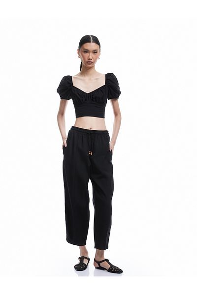 Koton New Season Cotton Square Neck Short Balloon Sleeve Crop Blouse