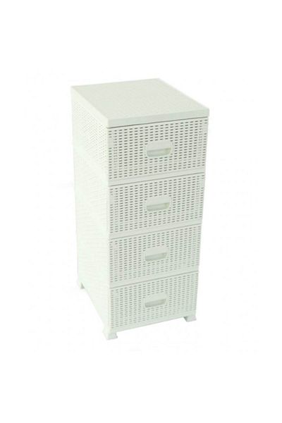 sterk Plastic Storage Cabinet with Drawers, Ratan Design, White, 38x45x90 cm + Set of 9 Universal Mop Refi