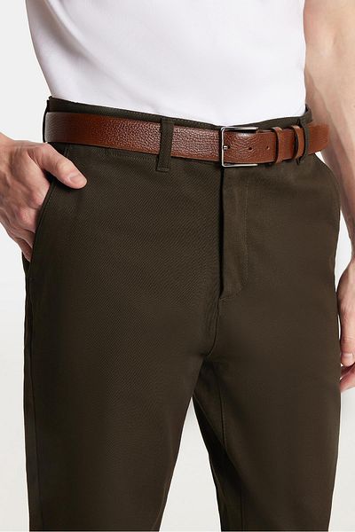 Tudors Men's Regular Fit Chino Stretchy Side Pockets Front Zipper Cotton Textured Khaki Trousers