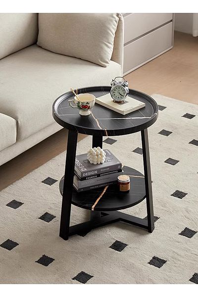 sharpdo Living Room Small Sofa Double-Layer Rock Board Side Table
