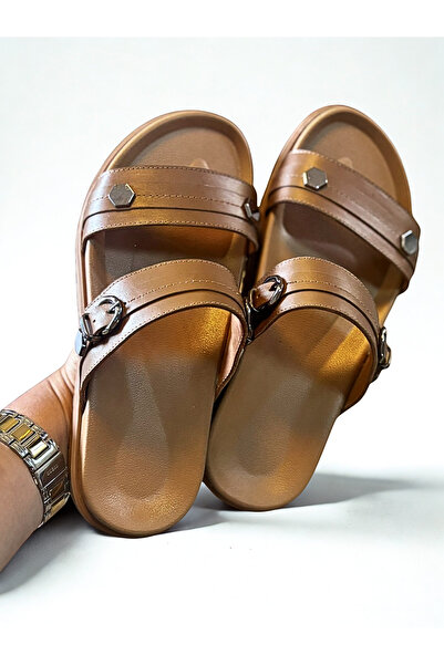 NE&VE SHOES شبشب نسائي مريح للاستخدام اليومي مصنوع من الجلد الطبيعي بلون أسمر