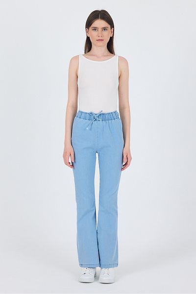 Rays Light Blue Elastic Waist Spanish Leg Trousers 3457